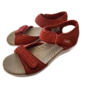 Ryka red leather comfort sandals 8 adjustable straps EUC